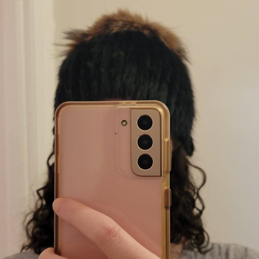 Mink Fur Black Beanie with Pompom
